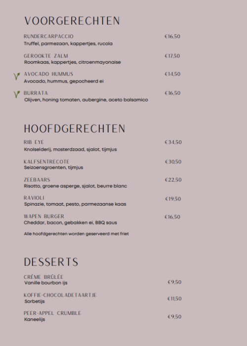 Wapen van Rhoon - brasserie - menu